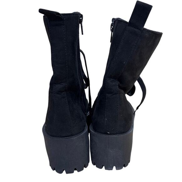 Rouge Size 7 Black Women's Combat Ankle Boot Shoes Faux Suede - Picture 11 of 15